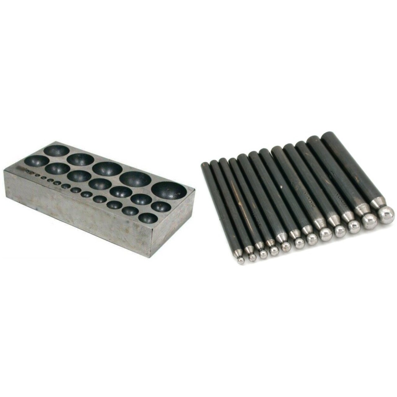 12 Steel Dapping Punches & Flat Steel Dapping Block Doming Shaping Forming Tools